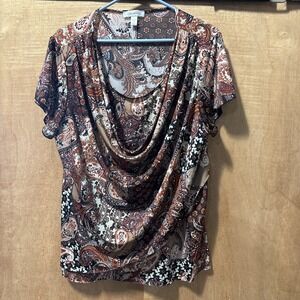 Dressbarn Cowl Neck Short Sleeve Sparkle Blouse